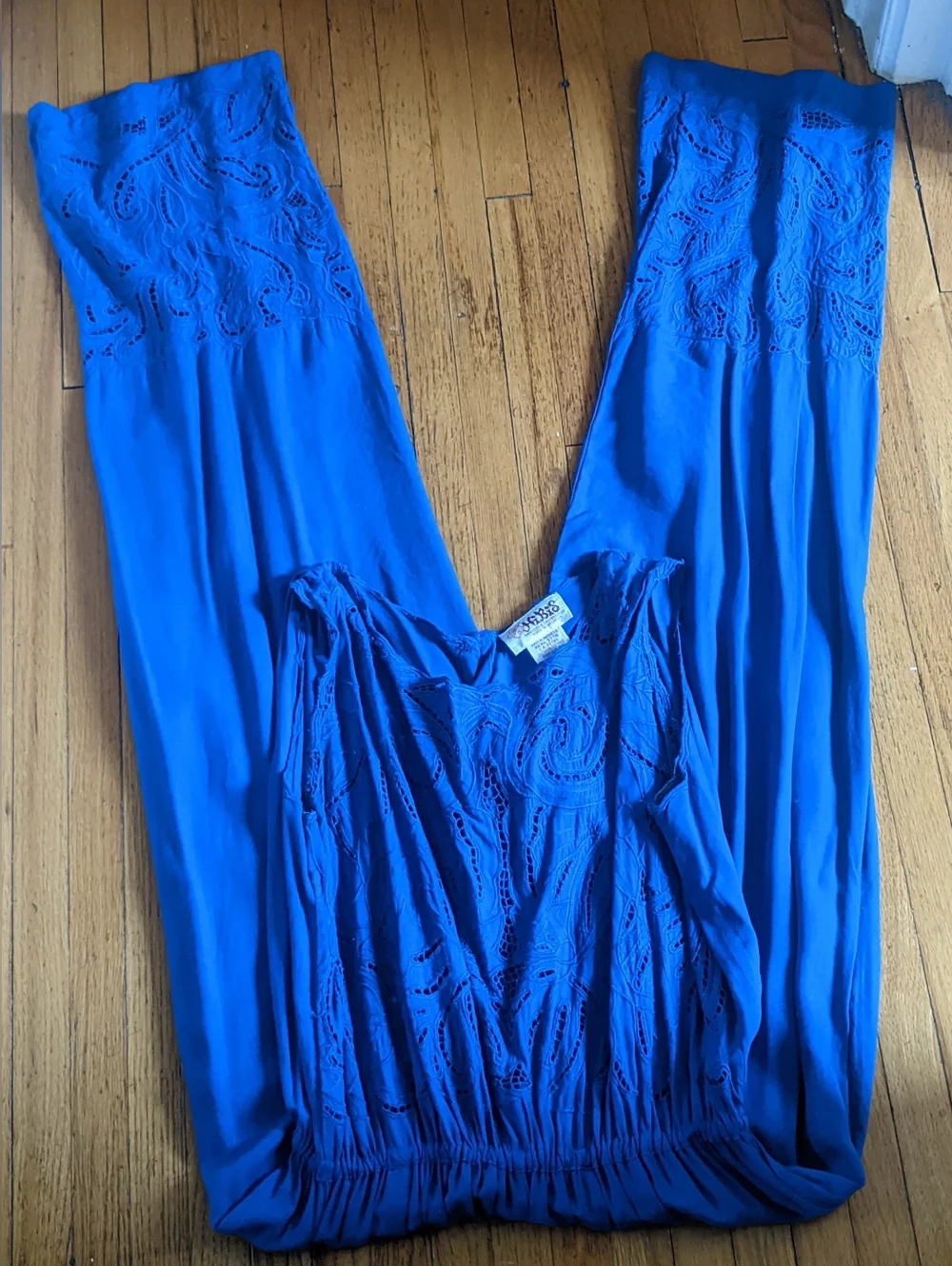 Vintage Royal Blue Lace-Trim Jumpsuit - Picture 4 of 10